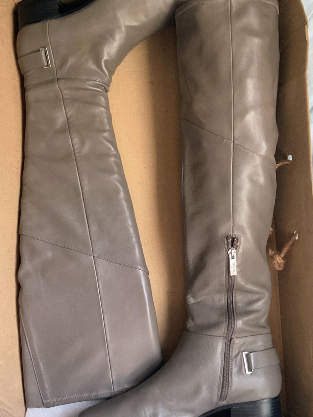 Halston Smooth Soft Leather Women's Tall Taupe Over The Knee Boots